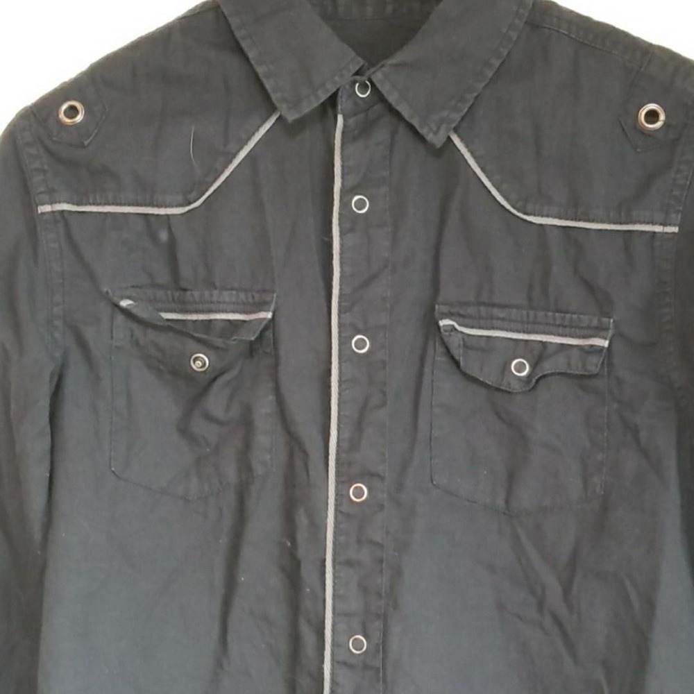 Guess Shirt Mens Small Black Long Sleeve Western Snap Button Up Contrast Pockets